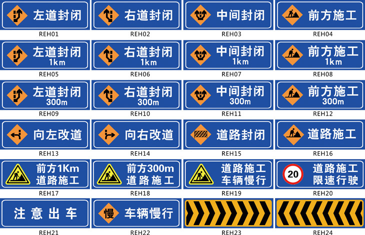 交通提示标识牌道路施工安全标志牌左右道封闭车辆慢行反光膜REH